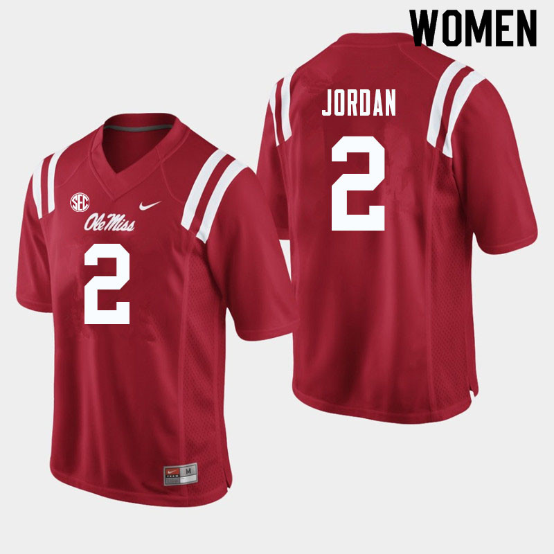 Jalen Jordan Ole Miss Rebels NCAA Women's Red #2 Stitched Limited College Football Jersey ZUZ1158HF